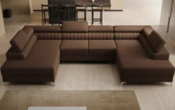 Designer Sofa Aurea U mit Schlaf- und Klappfunktion in Bouclé