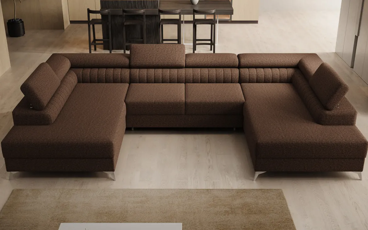 Designer Sofa Aurea U mit Schlaf- und Klappfunktion in Bouclé