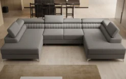 Designer Sofa Aurea U mit Schlaf- und Klappfunktion in Bouclé