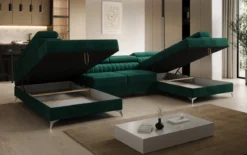 Designer Sofa Aurea U mit Schlaf- und Klappfunktion in Samt