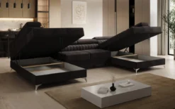 Designer Sofa Aurea U mit Schlaf- und Klappfunktion in Samt