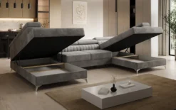 Designer Sofa Aurea U mit Schlaf- und Klappfunktion in Samt