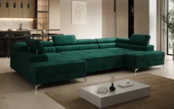 Designer Sofa Aurea U mit Schlaf- und Klappfunktion in Samt