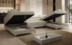 Designer Sofa Aurea U mit Schlaf- und Klappfunktion in Samt