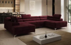 Designer Sofa Aurea U mit Schlaf- und Klappfunktion in Samt