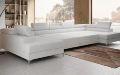 Designer Sofa Aurea U XXL mit Schlaf- und Klappfunktion in Bouclé