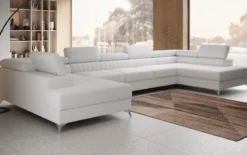 Designer Sofa Aurea U XXL mit Schlaf- und Klappfunktion in Bouclé