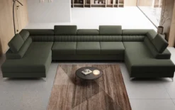 Designer Sofa Aurea U XXL mit Schlaf- und Klappfunktion in Bouclé