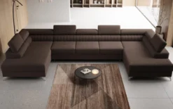 Designer Sofa Aurea U XXL mit Schlaf- und Klappfunktion in Bouclé