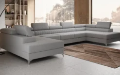 Designer Sofa Aurea U XXL mit Schlaf- und Klappfunktion in Bouclé