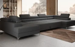 Designer Sofa Aurea U XXL mit Schlaf- und Klappfunktion in Bouclé