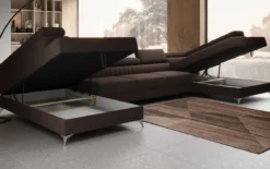 Designer Sofa Aurea U XXL mit Schlaf- und Klappfunktion in Bouclé