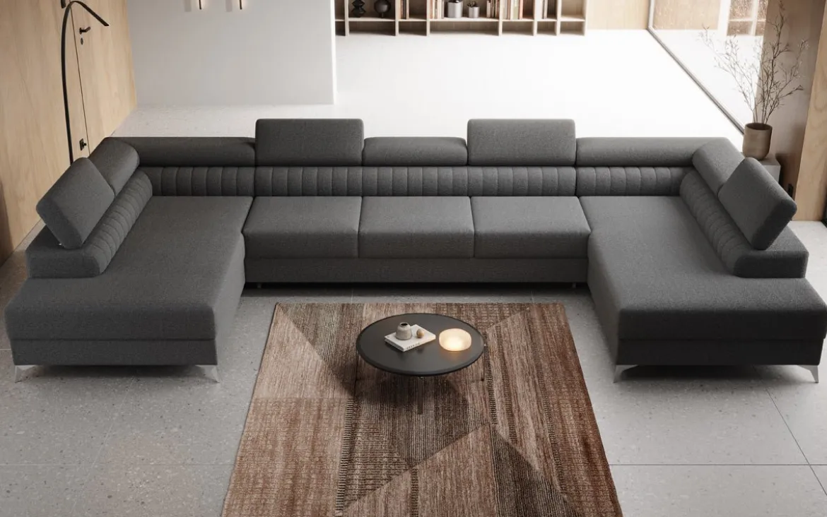 Designer Sofa Aurea U XXL mit Schlaf- und Klappfunktion in Bouclé