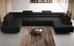 Designer Sofa Aurea U XXL mit Schlaf- und Klappfunktion in Bouclé