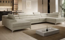 Designer Sofa Aurea U XXL mit Schlaf- und Klappfunktion in Samt