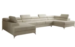 Designer Sofa Aurea U XXL mit Schlaf- und Klappfunktion in Samt