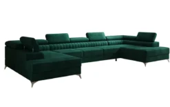 Designer Sofa Aurea U XXL mit Schlaf- und Klappfunktion in Samt
