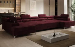 Designer Sofa Aurea U XXL mit Schlaf- und Klappfunktion in Samt