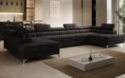 Designer Sofa Aurea U XXL mit Schlaf- und Klappfunktion in Samt