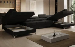 Designer Sofa Aurea U XXL mit Schlaf- und Klappfunktion in Samt