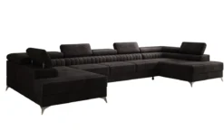 Designer Sofa Aurea U XXL mit Schlaf- und Klappfunktion in Samt