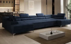 Designer Sofa Aurea U XXL mit Schlaf- und Klappfunktion in Samt