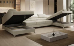 Designer Sofa Aurea U XXL mit Schlaf- und Klappfunktion in Samt