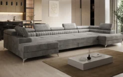Designer Sofa Aurea U XXL mit Schlaf- und Klappfunktion in Samt