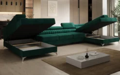 Designer Sofa Aurea U XXL mit Schlaf- und Klappfunktion in Samt
