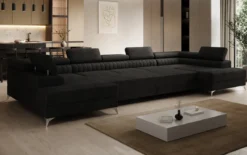 Designer Sofa Aurea U XXL mit Schlaf- und Klappfunktion in Samt