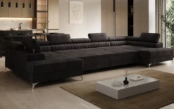 Designer Sofa Aurea U XXL mit Schlaf- und Klappfunktion in Samt