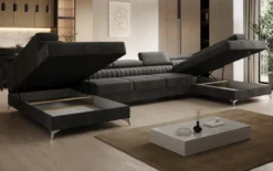 Designer Sofa Aurea U XXL mit Schlaf- und Klappfunktion in Samt
