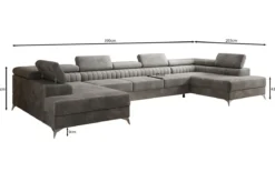 Designer Sofa Aurea U XXL mit Schlaf- und Klappfunktion in Samt