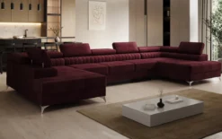 Designer Sofa Aurea U XXL mit Schlaf- und Klappfunktion in Samt
