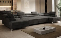 Designer Sofa Aurea U XXL mit Schlaf- und Klappfunktion in Samt