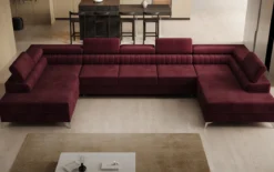 Designer Sofa Aurea U XXL mit Schlaf- und Klappfunktion in Samt
