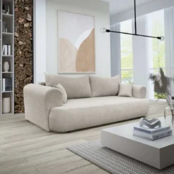 Designer Sofa Baron mit Schlaffunktion und Stauraum aus Boucle