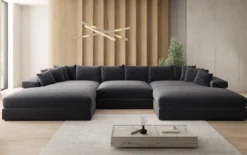 Designer Sofa Bernardo U mit breiter Ottomane in Strukturstoff