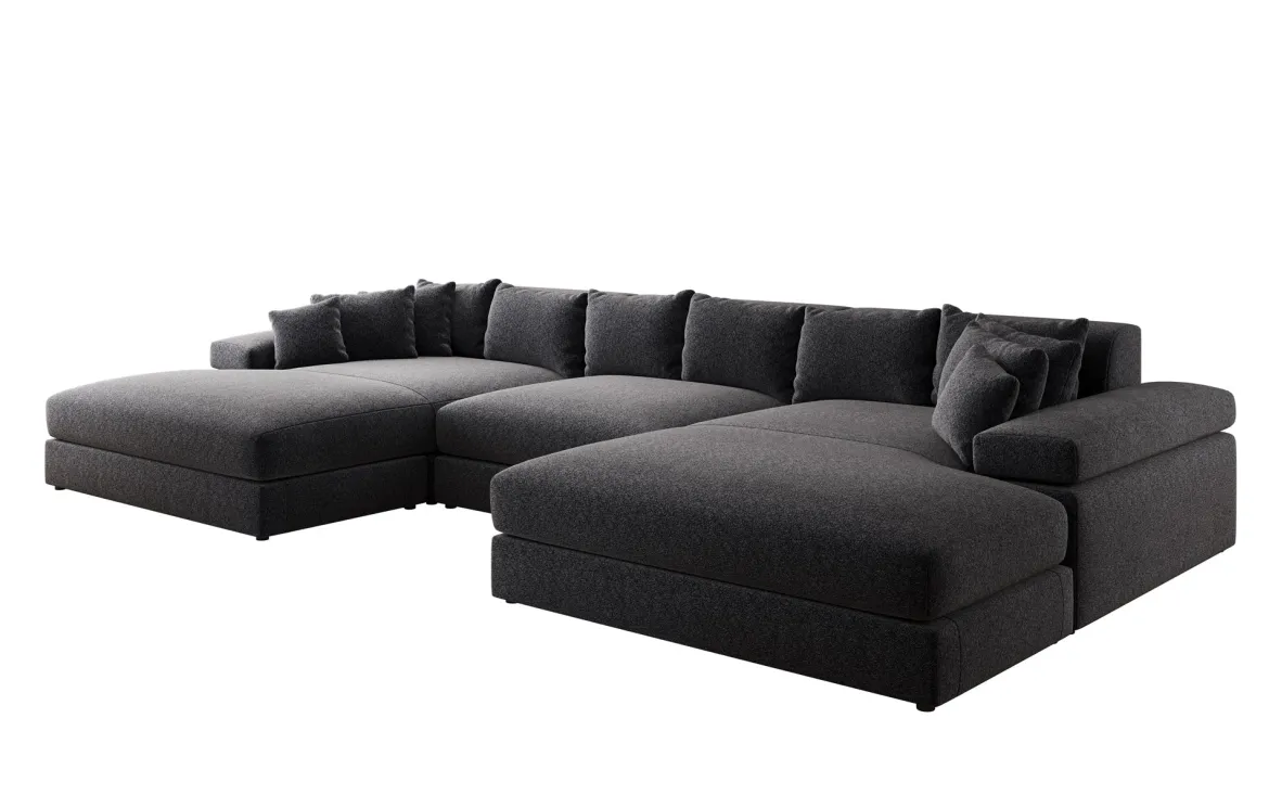Designer Sofa Bernardo U mit breiter Ottomane in Strukturstoff