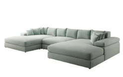 Designer Sofa Bernardo U mit breiter Ottomane in Strukturstoff