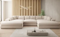 Designer Sofa Bernardo U mit breiter Ottomane in Strukturstoff