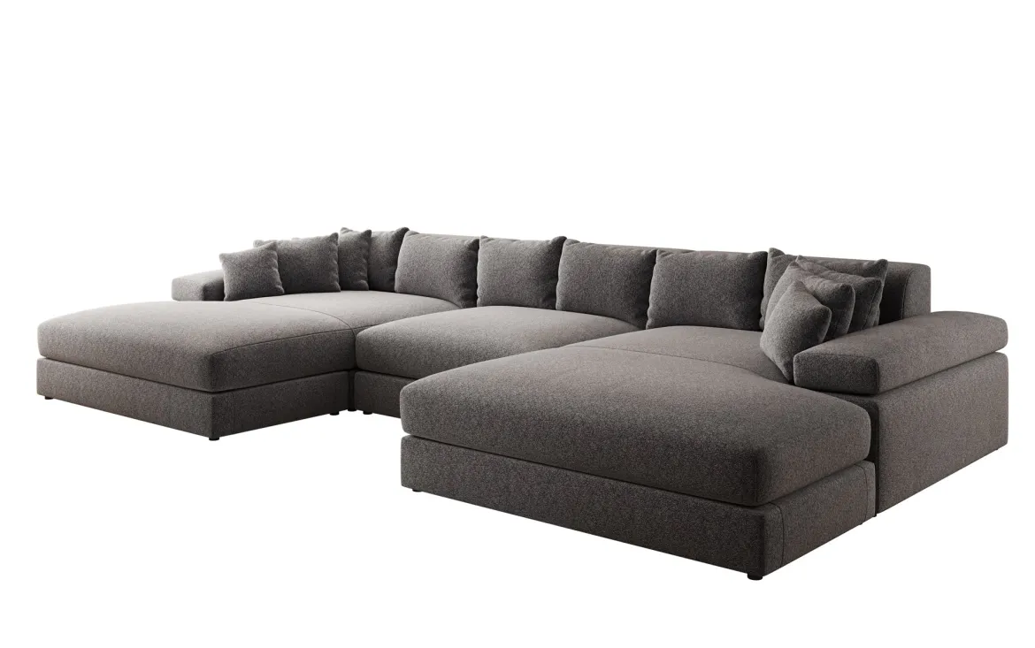 Designer Sofa Bernardo U mit breiter Ottomane in Strukturstoff