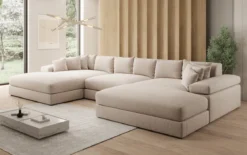 Designer Sofa Bernardo U mit breiter Ottomane in Strukturstoff