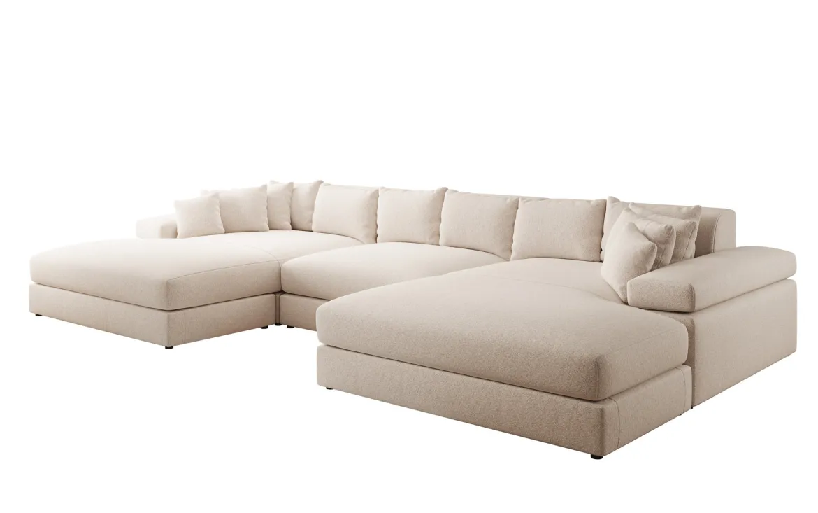 Designer Sofa Bernardo U mit breiter Ottomane in Strukturstoff