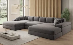 Designer Sofa Bernardo U mit breiter Ottomane in Strukturstoff