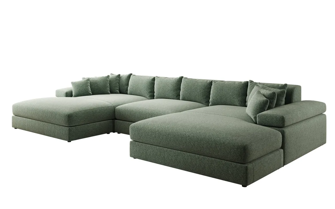 Designer Sofa Bernardo U mit breiter Ottomane in Strukturstoff