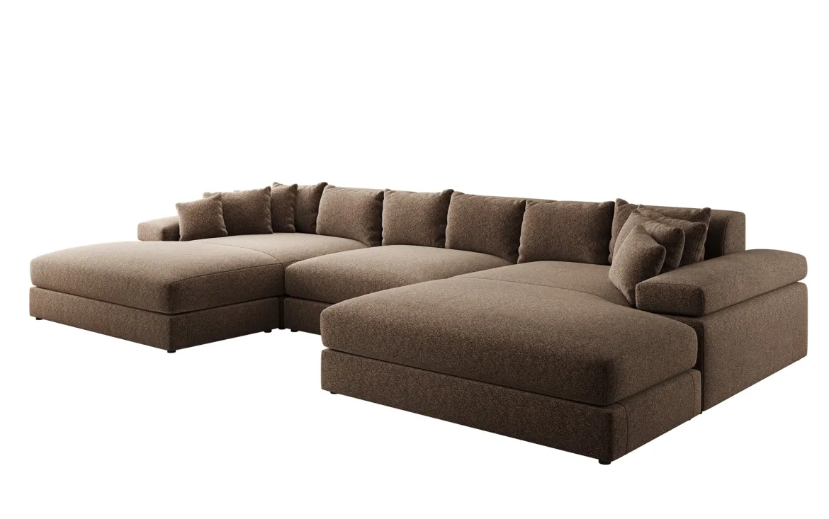 Designer Sofa Bernardo U mit breiter Ottomane in Strukturstoff