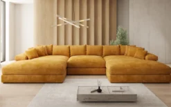 Designer Sofa Bernardo U mit breiter Ottomane in Cord