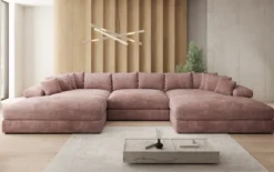 Designer Sofa Bernardo U mit breiter Ottomane in Cord