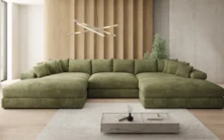 Designer Sofa Bernardo U mit breiter Ottomane in Cord